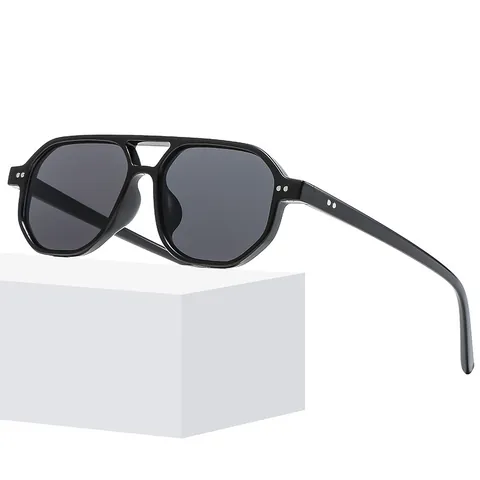 Vintage Pilot Sonnenbrille Für Damen Herren Geometrische Doppelsteg Mode Brillen UV400 Schutz Nieten Eckige Sonnenbrillen