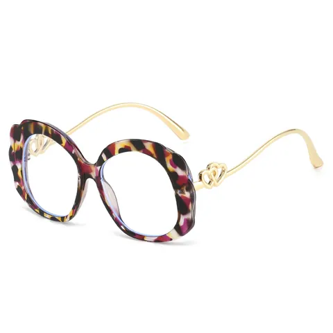 Oversized Wavy Edge Eyeglasses Frame Blue Light Blocking PC Metal Heart Decor Temple Decorative Women Fashion