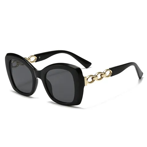 Vintage Oversized Square Sunglasses Women Fashion PC Alloy Metal Chain Temple UV400 Protection Sun Glasses For Outdoor Travel