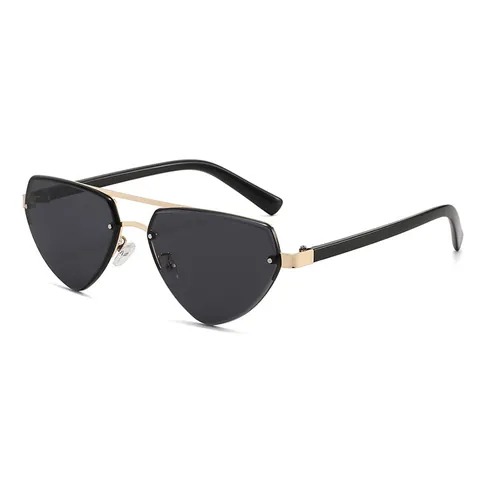 Randloze Driehoekige Hartvormige Zonnebril Voor Vrouwen Mode Geometrische Metalen Dubbele Brug Zonnebril UV400 Bescherming Party Brillen