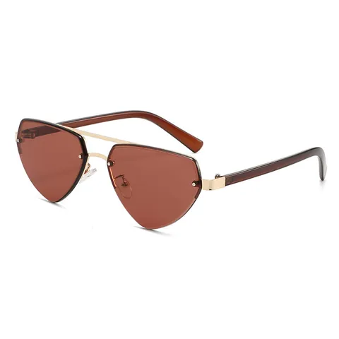 Randloze Driehoekige Hartvormige Zonnebril Voor Vrouwen Mode Geometrische Metalen Dubbele Brug Zonnebril UV400 Bescherming Party Brillen