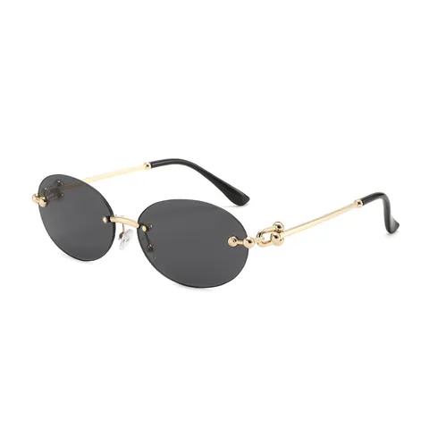 Vintage Rimless Oval Sunglasses For Women Men Retro Metal U-Chain Temples Tinted Lens UV400 Protection Fashion Shades Eyewear