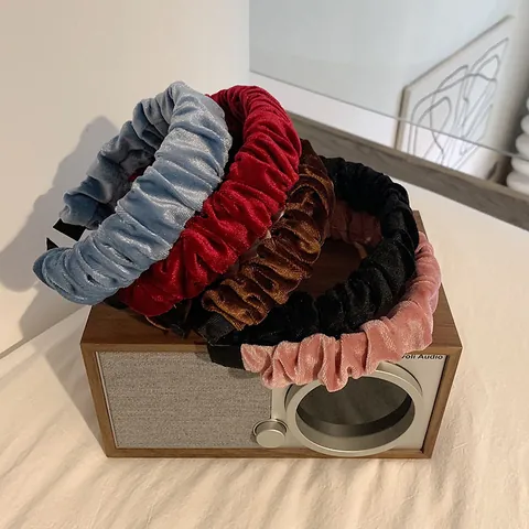 Franse Retro Fluwelen Geplooide Haarband Voor Vrouwen Ruched Effen Kleur Haarhoepel Mode Haaraccessoires Voor Dagelijks Feest