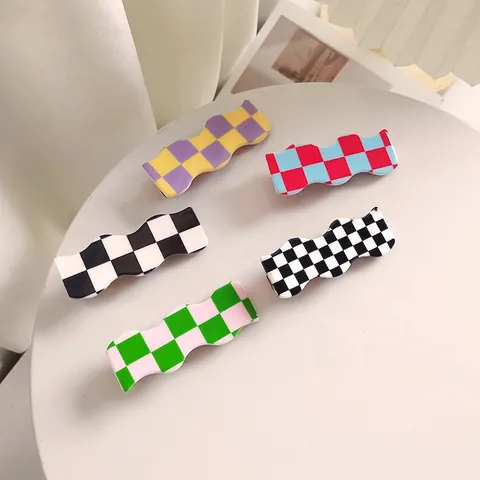 Pinzas para el Cabello de Onda de Tablero de Ajedrez de Acetato Dulce Clips Laterales de Flequillo de Rejilla de Color para Mujeres
