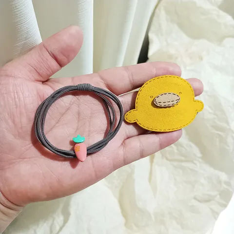 Cute Cartoon Yellow Duck And Carrot Hair Clip Hair Tie Set Soft Fabric Handmade Sweet Korean Style Hair Accessories For Women Girls