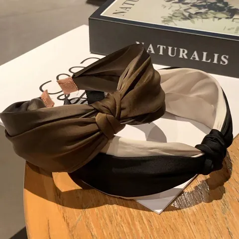 Elegante Cerchietto in Raso con Nodo Torsadé per Donna Ragazza Bordo Largo Parte Superiore Alta Accessori per Capelli Tinta Unita