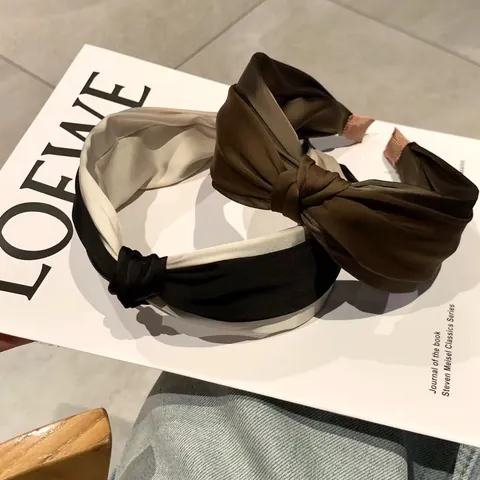 Elegante Cerchietto in Raso con Nodo Torsadé per Donna Ragazza Bordo Largo Parte Superiore Alta Accessori per Capelli Tinta Unita