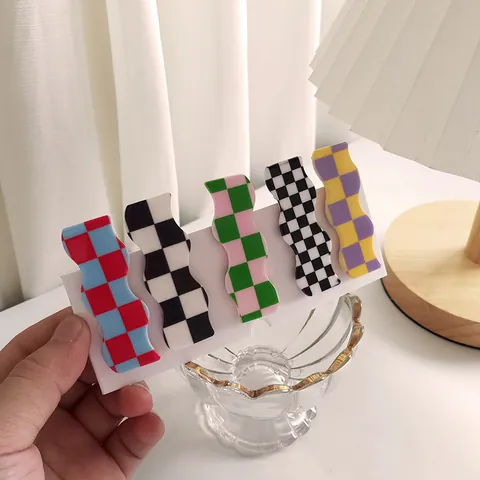 Pinzas para el Cabello de Onda de Tablero de Ajedrez de Acetato Dulce Clips Laterales de Flequillo de Rejilla de Color para Mujeres