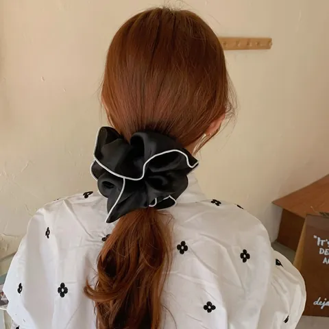 Grandi Scrunchies in Organza per Donna Bordo a Contrasto Elastici per Capelli in Mesh Stile Francese Fasce per Capelli Dolce Porta Coda Accessori
