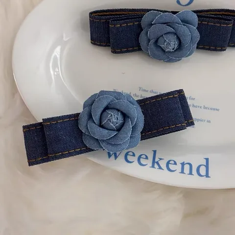 Fermaglio Per Capelli Rosa In Denim Vintage Per Donna Stile Coreano Tessuto Denim Blu Fermaglio A Becco D'Anatra Accessori Per Capelli