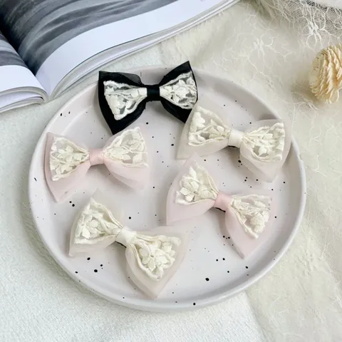 French Elegant Lace Bow Hair Clip Mesh Butterfly Hairpin Sweet Fairy Retro Duckbill Clip For Women Girls Hair Accessories