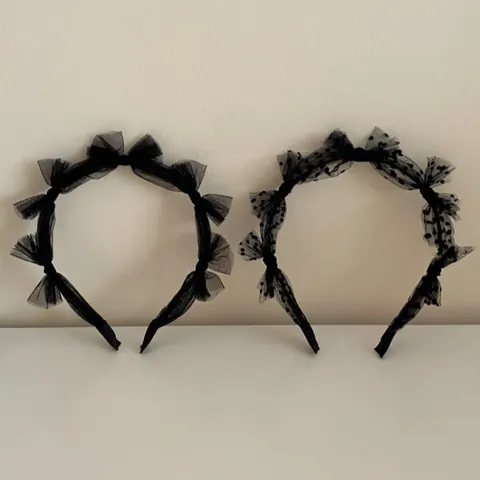 Korean Style Black Mesh Bow Headband For Women Sweet Polka Dot Lace Tulle Hair Hoop Vintage Party Hair Decoration Accessories