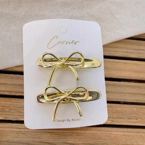 Fermaglio per Capelli a Becco d'Anatra con Fiocco in Metallo Stile Coreano Elegante Accessorio per Capelli Oro Argento Donna