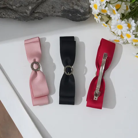 Pince à Cheveux Élégante à Double Nœud en Satin Avec Centre en Strass Circulaire Style Coréen Fait à la Main Femme