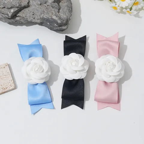Pince à Cheveux Élégante à Nœud Camélia Style Français en Ruban de Satin Pour Femme Douce Pince Croco Accessoire Cheveux