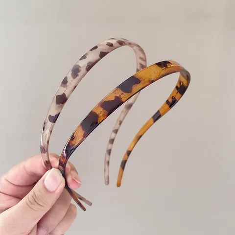 Bernstein Schildpatt Leopard Muster Dünne Haarbänder für Damen Sommer Rutschfest mit Zähnen Haarreifen Elegant Wellen Kopfband
