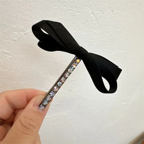 Pinza para el Cabello con Lazo de Satén Negro Elegante con Adorno de Strass Accesorios para el Cabello Estilo Francés Retro para Mujer Fiesta Uso Diario