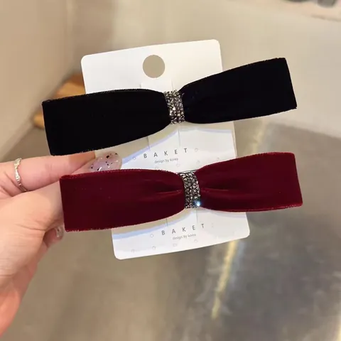 Zwart Rood Fluwelen Strik Haarspeld Met Glanzende Strass Elegante Haarklemmen Mode Haaraccessoires Voor Dames Feest