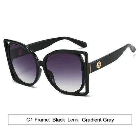 Women Oversized Square Sunglasses UV400 Protection Hollow Design Fashion Retro Butterfly Frame Eyewear For Travel Daily Party