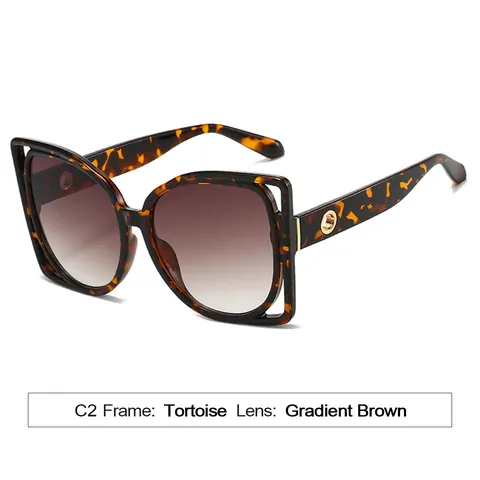 Women Oversized Square Sunglasses UV400 Protection Hollow Design Fashion Retro Butterfly Frame Eyewear For Travel Daily Party