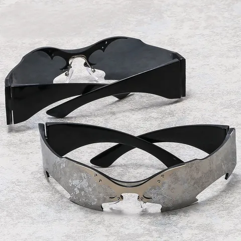 Cyberpunk Futuristisch Fledermausflügel Randlos Sonnenbrille Für Damen Herren Gothic Y2K Hip Hop Einteilig Dekorativ Spiegel Gläser UV400