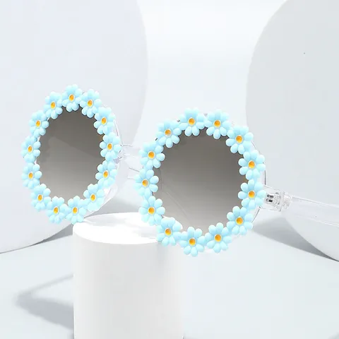 Kids Cute Daisy Flower Round Sunglasses UV400 Transparent Frame Floral Party Eyewear For Girls Outdoor Vacation Accessories