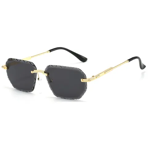 Rimless Polygon Diamond Cut Sunglasses For Women Men Vintage Metal Frame UV380 Gradient Lens Fashion Personalized Eyewear