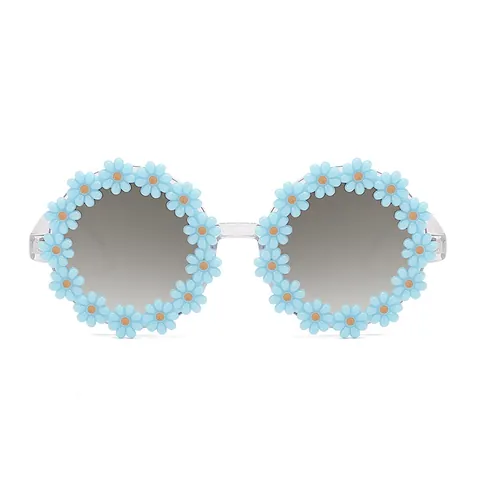 Kids Cute Daisy Flower Round Sunglasses UV400 Transparent Frame Floral Party Eyewear For Girls Outdoor Vacation Accessories