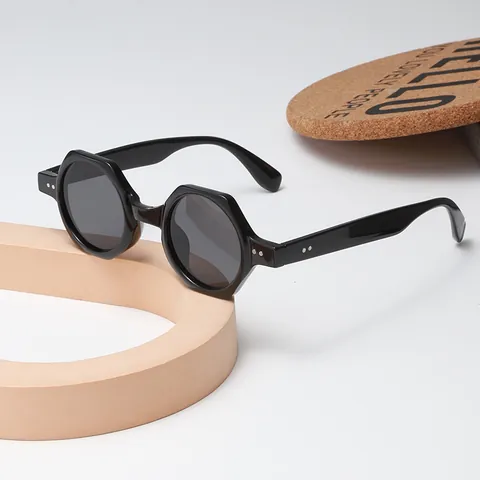Gafas de Sol de Polígono Hexagonal Vintage Protección UV400 Montura de PC Remache de Metal Gafas de Moda Para Hombres Mujeres Exterior