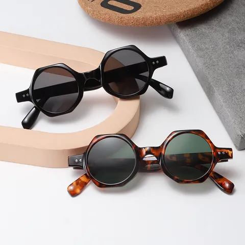 Gafas de Sol de Polígono Hexagonal Vintage Protección UV400 Montura de PC Remache de Metal Gafas de Moda Para Hombres Mujeres Exterior