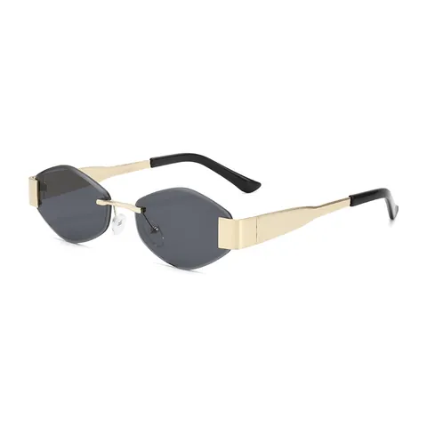 Lunettes de Soleil Géométriques Sans Monture Rétro Cadre en Métal Protection UV400 Lentilles Dégradées Mode Hommes Femmes