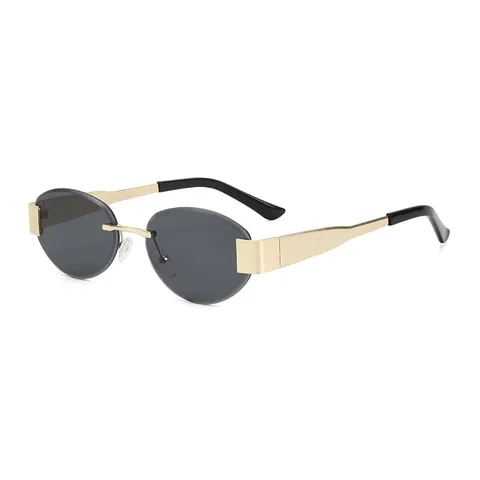 Rimless Cut-edge Metal Sunglasses For Men Women UV400 Protection Vintage Trendy Oval Gradient Lens Eyewear Gold Frame