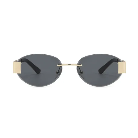 Rimless Cut-edge Metal Sunglasses For Men Women UV400 Protection Vintage Trendy Oval Gradient Lens Eyewear Gold Frame