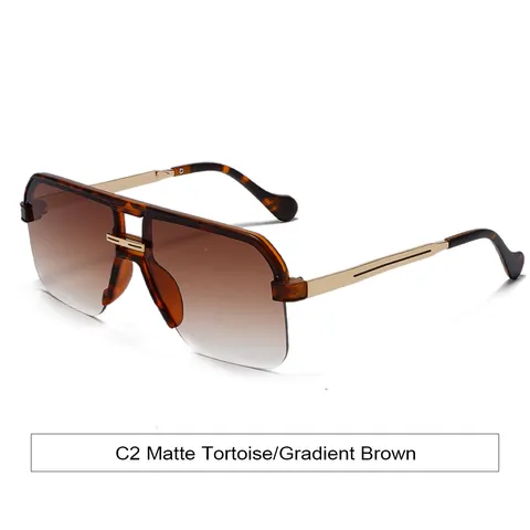 Dames Mode Half-Rand Zonnebril Gradiënt Lenzen UV400 Metalen Frame Trendy Oversized Zonnebril Voor Autorijden Reizen