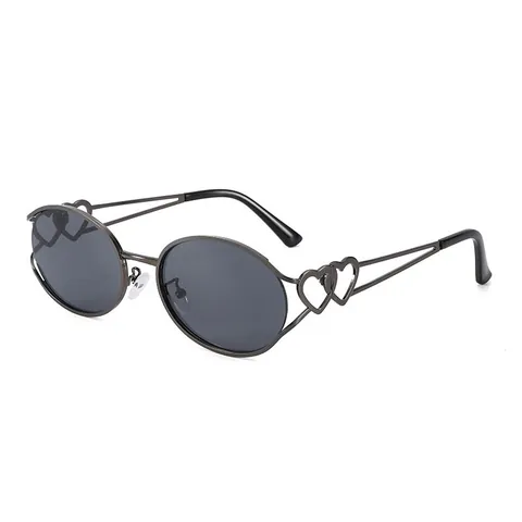 Trendy Oval Metal Frame Sunglasses For Women Vintage Heart Decorative UV400 PC Lens Fashion Streetwear Eyewear Eyeglasses