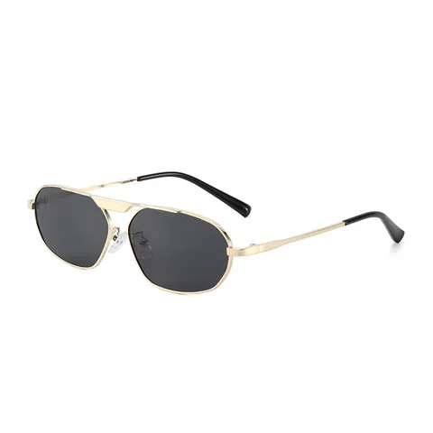Gafas de Sol de Aviador Polígono Irregular Montura de Metal Doble Puente UV400 Gafas de Sol para Mujer Hombre Moda Playa Viaje