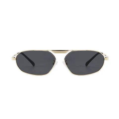 Gafas de Sol de Aviador Polígono Irregular Montura de Metal Doble Puente UV400 Gafas de Sol para Mujer Hombre Moda Playa Viaje