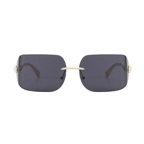 Women Vintage Rimless Sunglasses Irregular Geometric Beveled Edge Lens UV400 Metal Snake Temple Shade Glasses For Fashion Travel