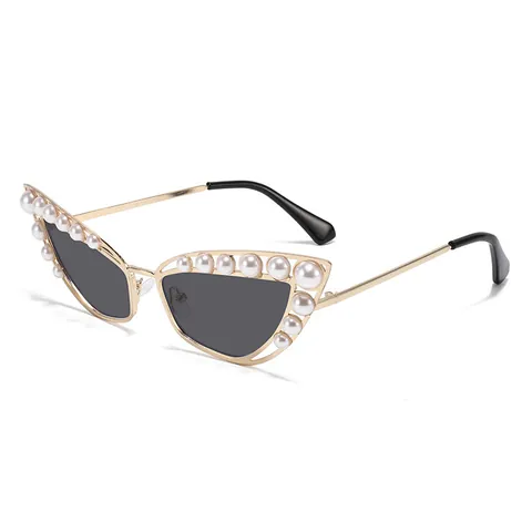 Damen Retro Katzenauge Künstliche Perle Metall Sonnenbrille UV400 Schutz Mode Legierung Rahmen Eingelegte Künstliche Perle Brille Für Reisen Party