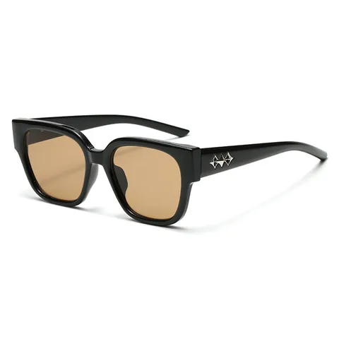 Vintage Square Sunglasses For Women Men Fashion Large Frame Polycarbonate UV400 Protection Eyewear With Metal Star Decoration