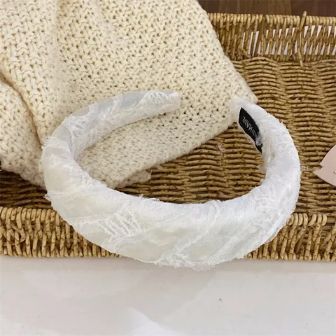 Women Lace Sponge Headband High Top Padded Hair Hoop Handmade Pleated Plaid Hairband Sweet Korean Style Hair Accessories