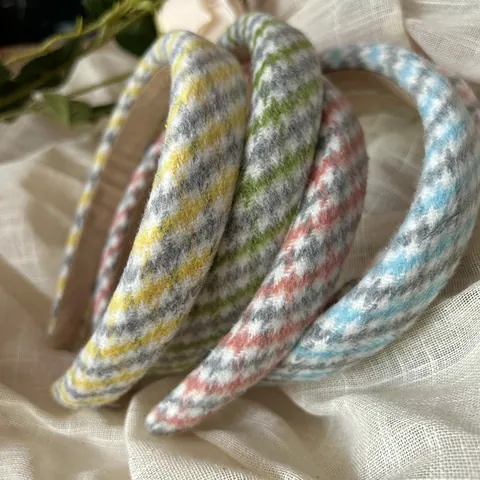 Ρετρό Στέκα με Επένδυση Σφουγγαριού Houndstooth για Γυναίκες Υφασμάτινη Καρό Κορδέλα Μαλλιών Κορεατικό Στυλ Μόδα Αξεσουάρ Μαλλιών