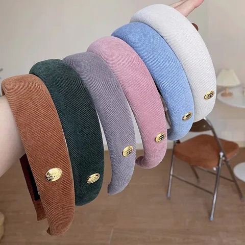 Vintage Cord Breitband Gepolsterter Haarreif Für Damen Eleganter Hoher Schwamm Haarschmuck Mit Metallabzeichen Herbst Winter