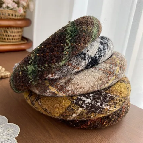 Serre-tête Rembourré en Tweed Vintage Coréen pour Femmes Automne Hiver Épais Bandeau à Carreaux Fait à la Main Accessoires de Cheveux