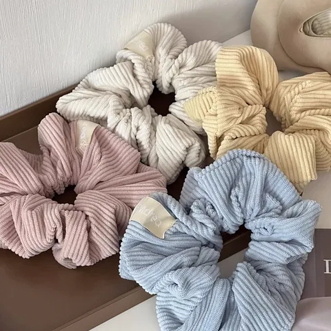 Korean Style Corduroy Scrunchies Solid Color Elastic Hair Ties Minimalist Soft Fabric Hair Bands For Women Daily Accessories