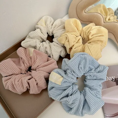 Korean Style Corduroy Scrunchies Solid Color Elastic Hair Ties Minimalist Soft Fabric Hair Bands For Women Daily Accessories