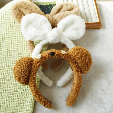 Cute Plush Rabbit Bear Ears Headband For Women Soft Faux Fur Elastic Hair Band For Face Washing Makeup Fashion Hair Hoop
