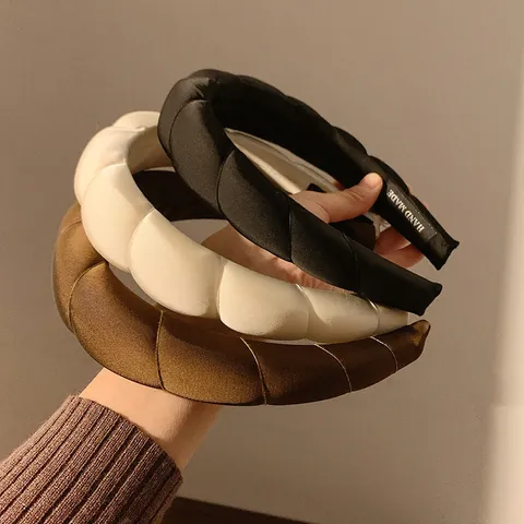 Diadema de Esponja Acolchada Estilo Coreano para Mujer Satén Banda de Pelo Engrosada Hecha a Mano Accesorios de Cabello
