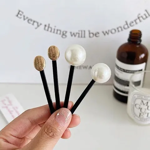 Korean Style Minimalist Black One Word Hair Clips For Women Elegant Faux Artificial Pearl Silver Ball Gold Oval Decoration Hairpins Fashion Hair Accessories