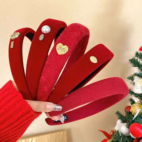 Burgunderrotes Samt Gepolstertes Haarband Vintage Schwamm Stirnband Kunstperle Herz Rose Blume Dekor Damen Mädchen Weihnachtsfeier Haarschmuck